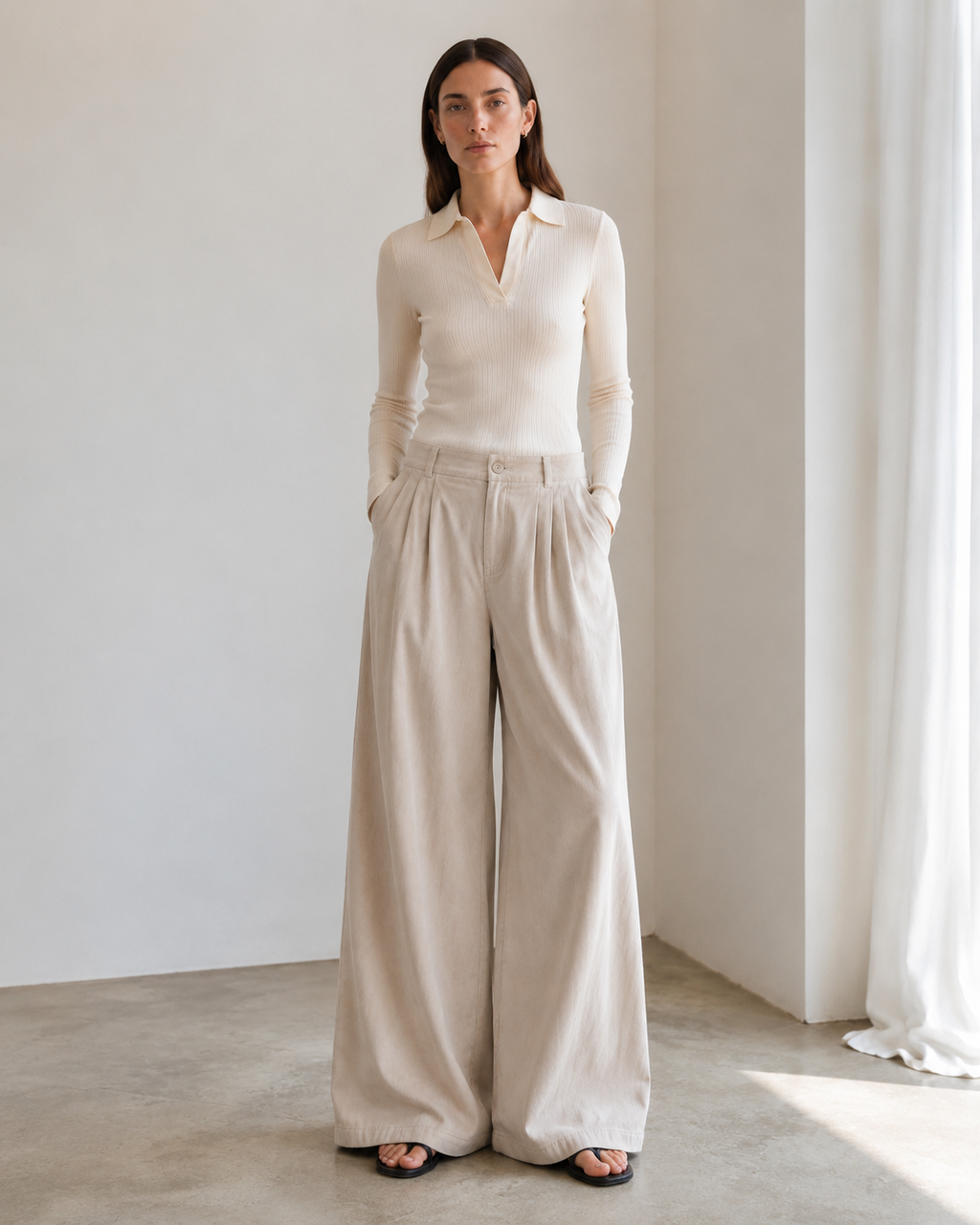 Spodnie wide leg beige