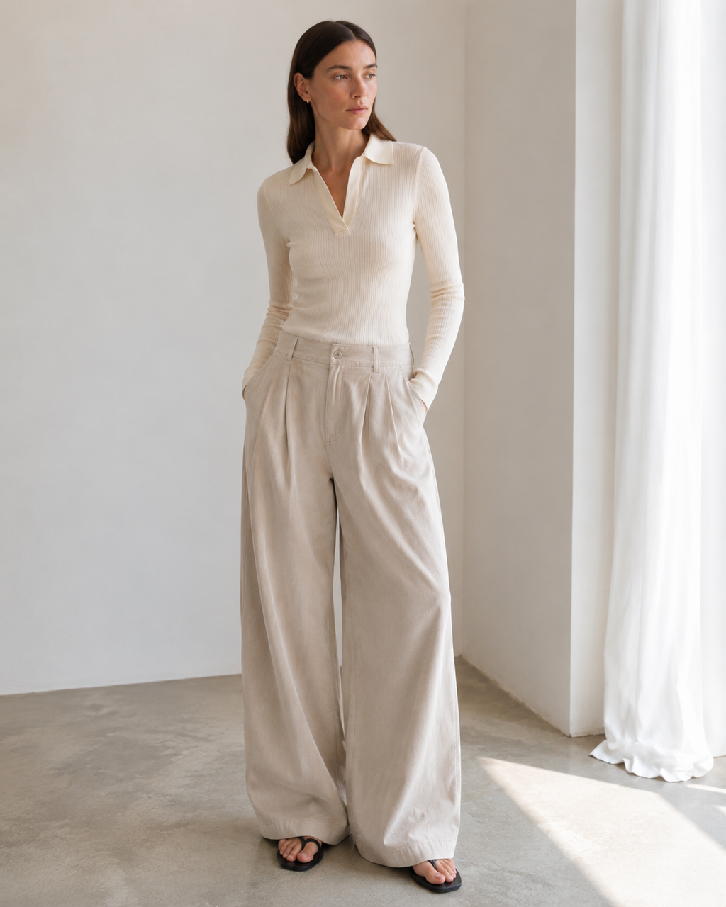 Spodnie wide leg beige