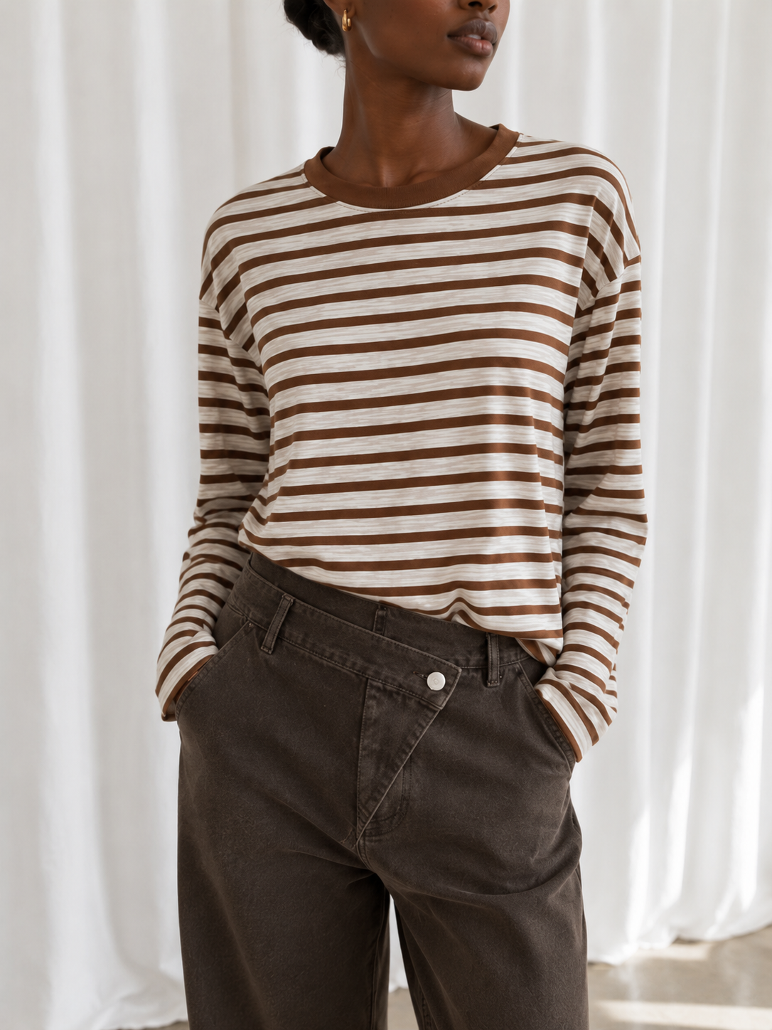 Longsleeve stripes chocolate ecru