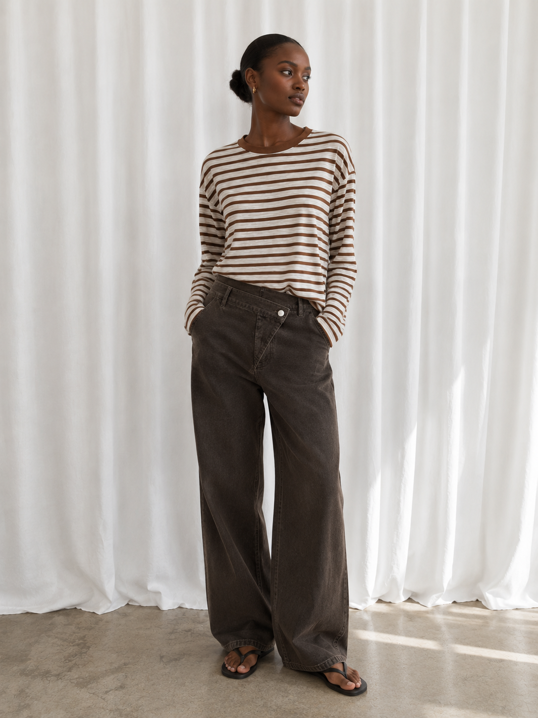 Longsleeve stripes chocolate ecru