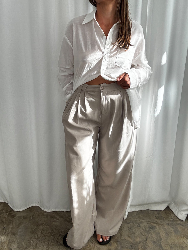 Spodnie wide leg beige