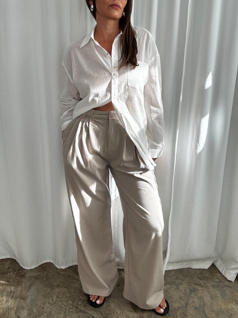 Spodnie wide leg beige