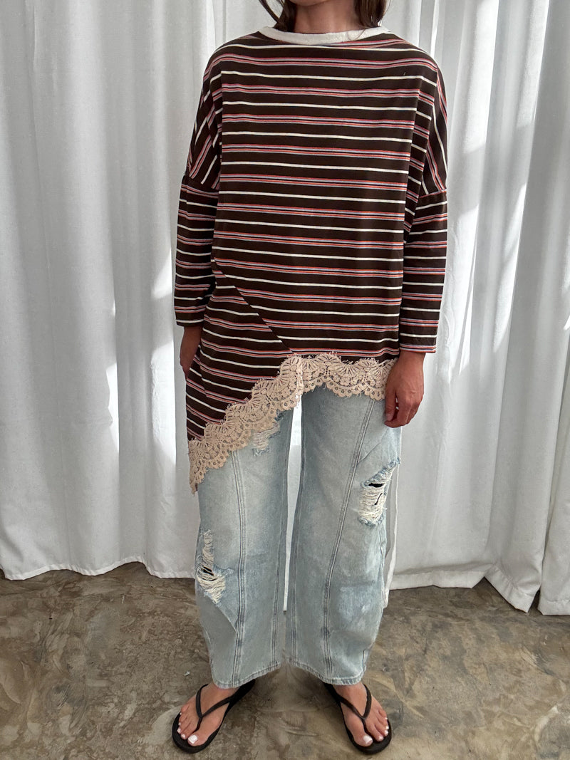Longsleeve w paski z koronką