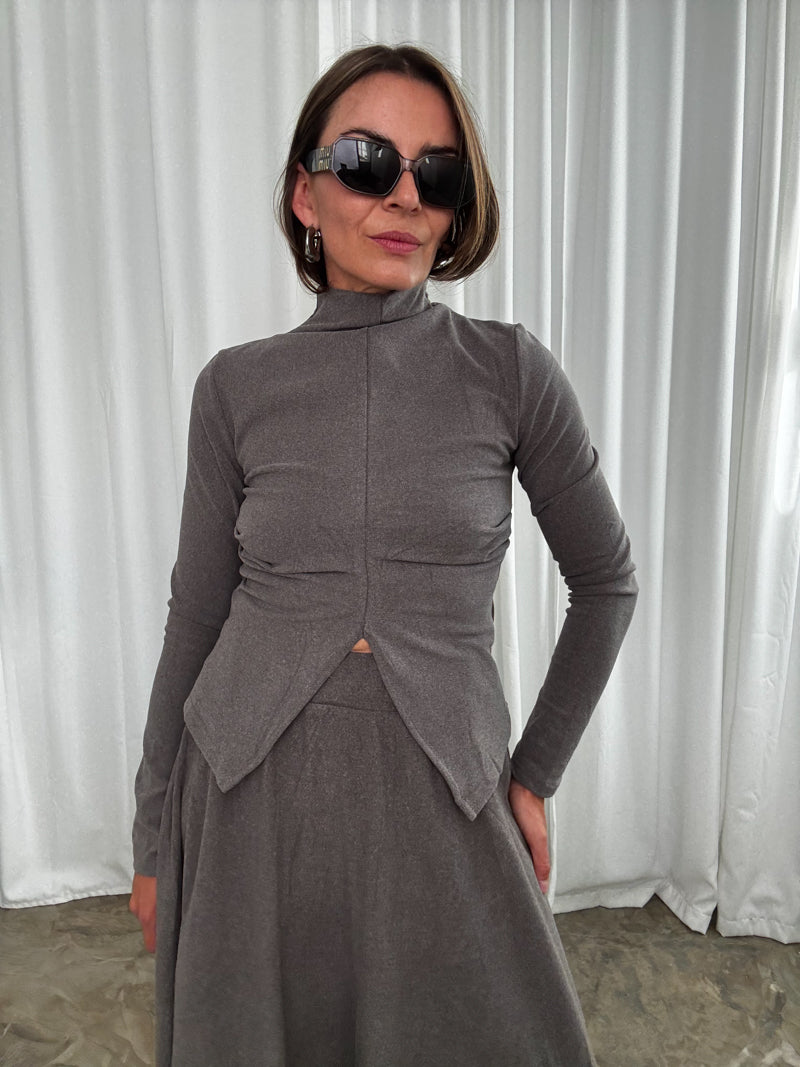 Komplet soft tailoring szary – top i spódnica