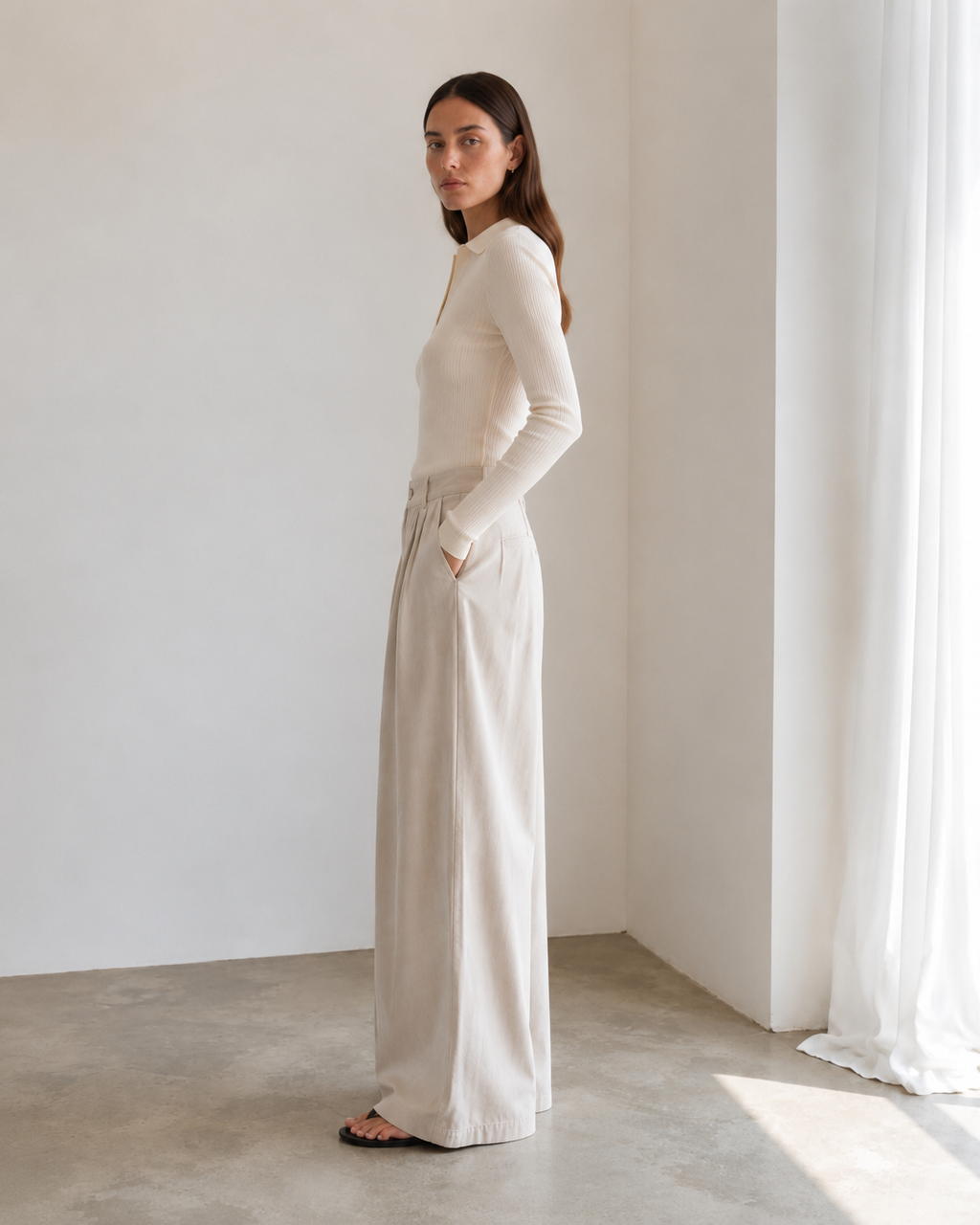 Spodnie wide leg beige