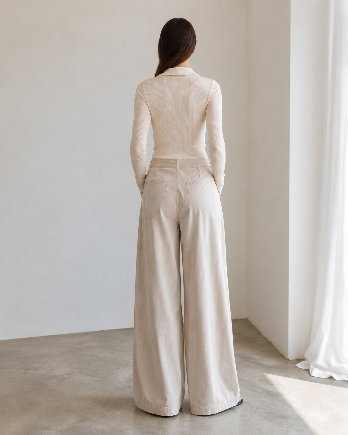 Spodnie wide leg beige